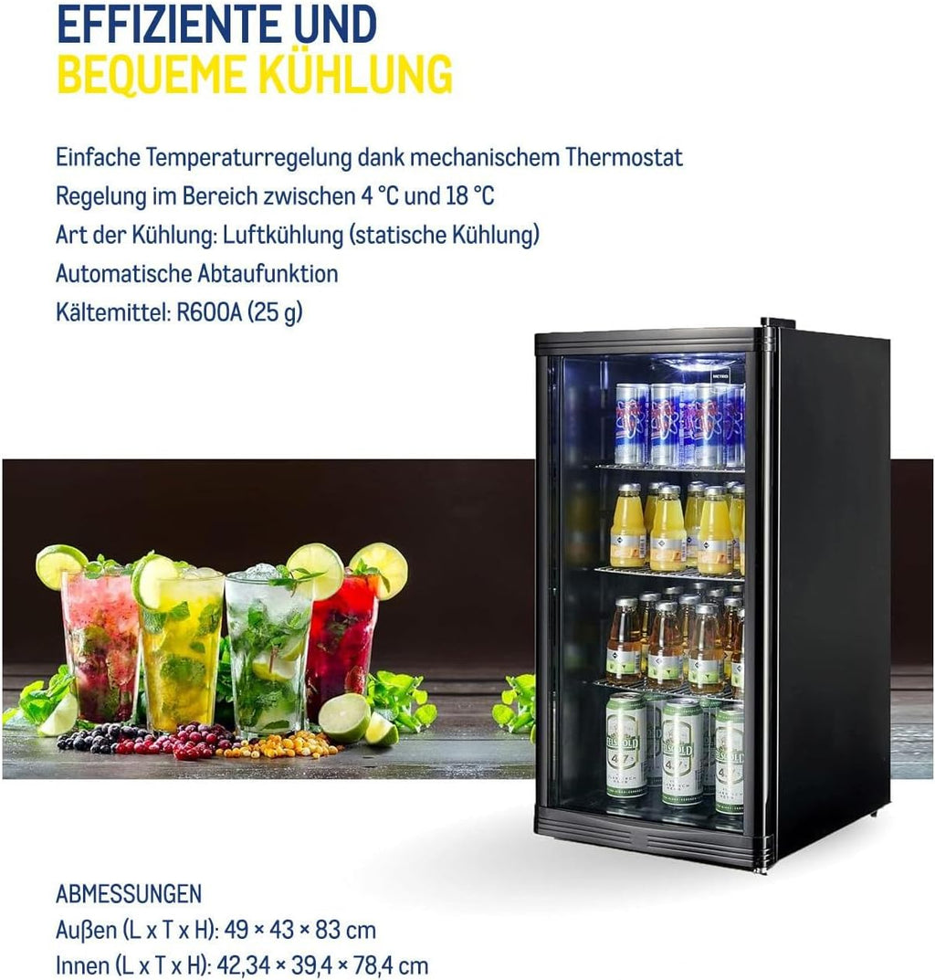 Mini-Kühlschrank 88 L GPC1088, 1.052 kWh/24h, 3 Edelstahl-Drahtböden, schwarz