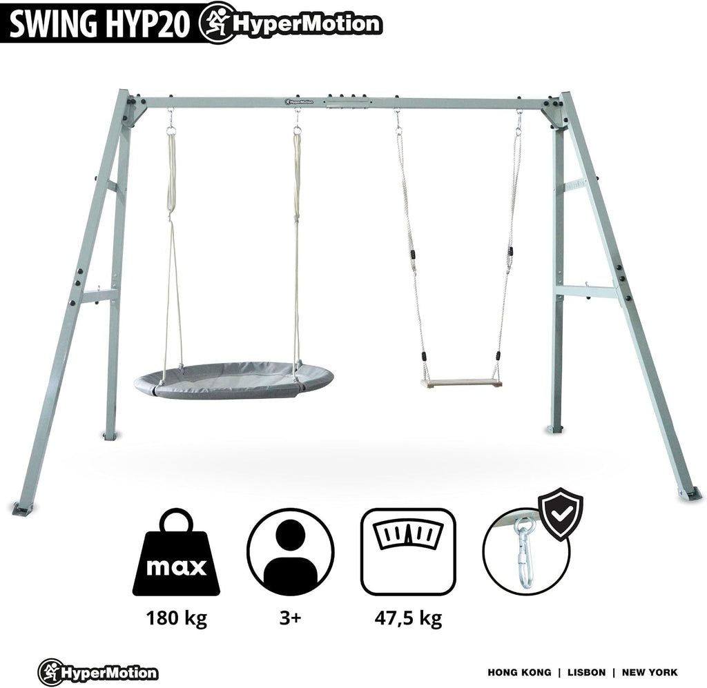 Doppelschaukel, Stahlgestell + Zubehör, Nestchen-Hängematte, max. 180 kg, verstellbare Seile, für Garten/Kinder/Erwachsene, ab 3 J.