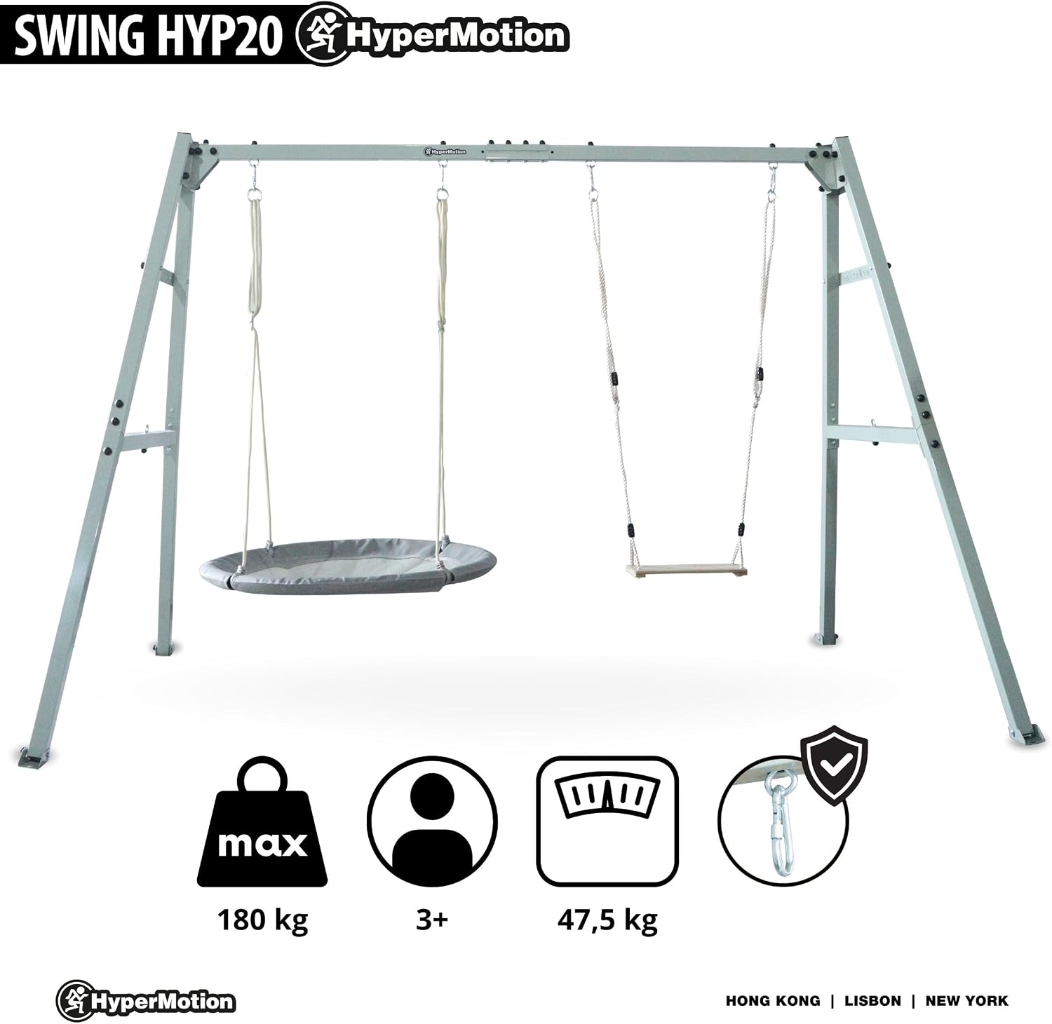 Doppelschaukel, Stahlgestell + Zubehör, Nestchen-Hängematte, max. 180 kg, verstellbare Seile, für Garten/Kinder/Erwachsene, ab 3 J.