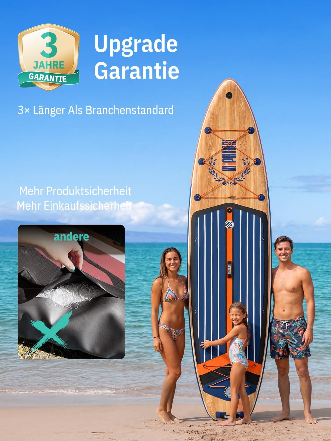 SUP-Board (Extra Groß) für 2+1 Pers./Familie, Balancierflügel + wasserdichte Hülle, Einsteiger-SUP für Erwachsene, Geschenkidee