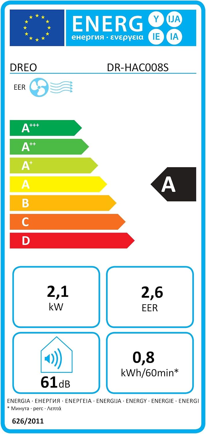 Mobiles Klimagerät 7.500 BTU, 3-in-1 (Kühlen/Vent./Entf.), App + Sprachst., drainagefrei, Fenster-Set, 2,5 L/h, für Schlafz./Büro, AC318S