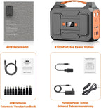 Powerstation 99Wh + 40W Solarpanel, 100W Solargenerator, 230V AC, 18W USB-A/C, für Wohnmobil/Camping, schwarz-orange