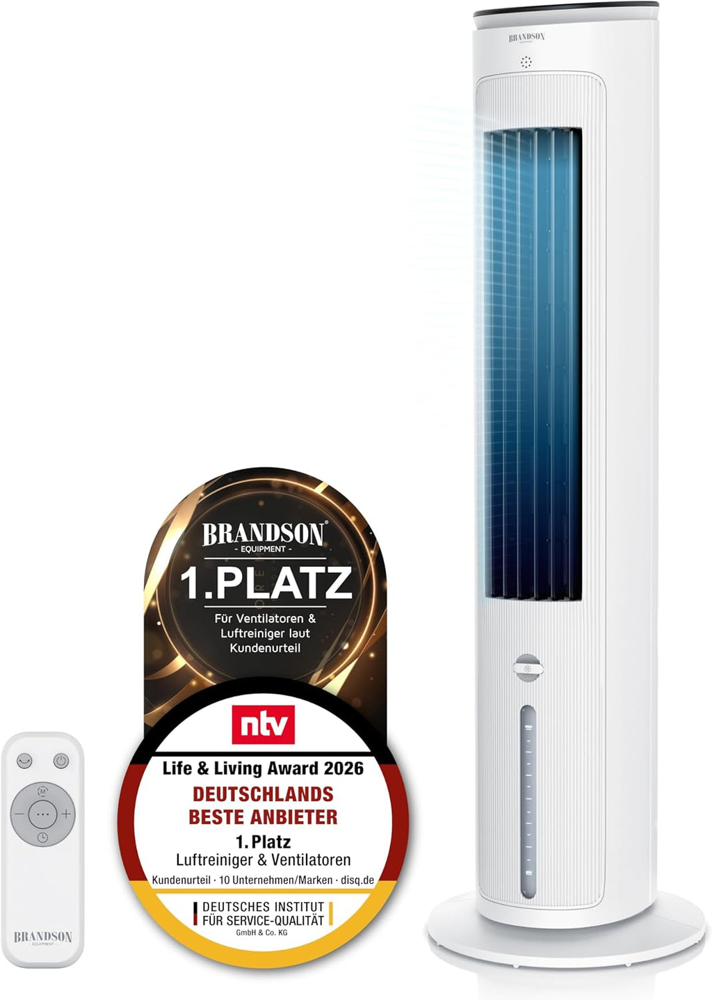 Turmventilator mit Wasserkühlung, 5-in-1: Verdunstungskühler, Luftkühler, mobile Klimaanlage ohne Abluftschlauch, Preisträger 2026, leise, weiß