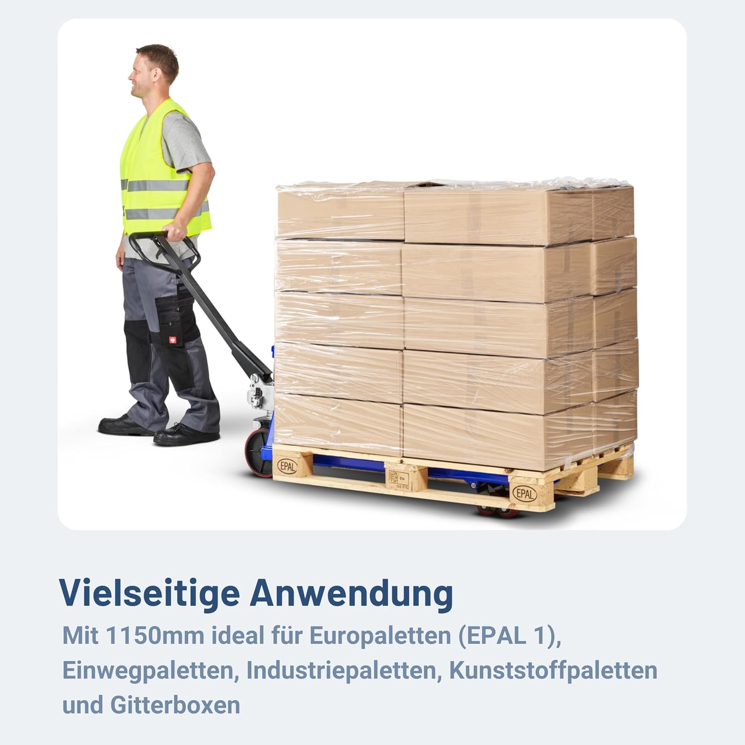 Hubwagen 2500 kg aus Stahl 1150 mm Gabellänge Five-R Gummirollen Gabelhubwagen Handhubwagen Palettenwagen Blau