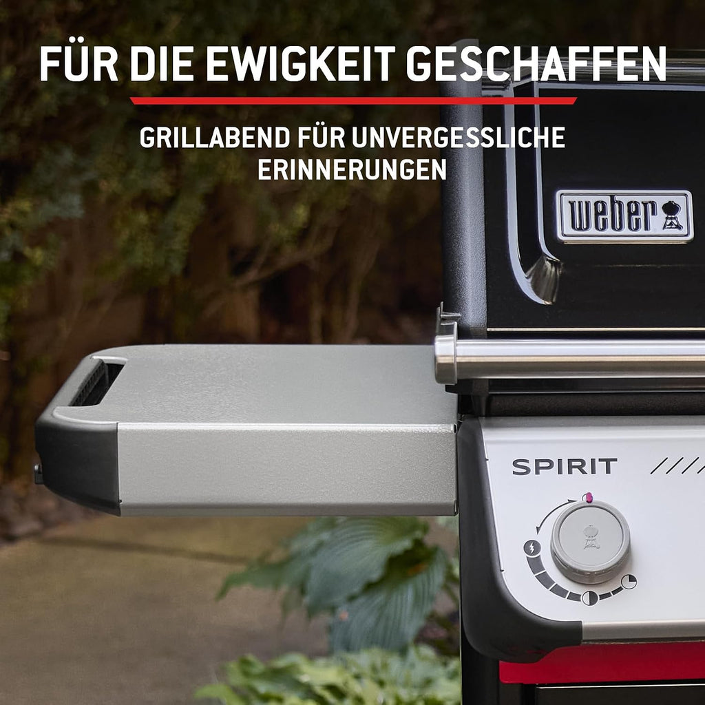 E-310 Gasgrill, 3-Brenner, Snap-Jet Zündung, 51x46cm Grillfläche, robuste Räder, Warmhalterost, Works Seitenablagen kompatibel, Schwarz/Silber