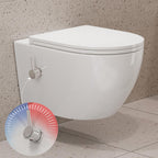 Toilette mit Bidet-Funktion, spülrandlos, Nano-Beschichtung, WC-Dusche mit Armatur, Absenkautomatik, Kalt-Warm Wasser, Hänge-WC, 49x36x36 cm