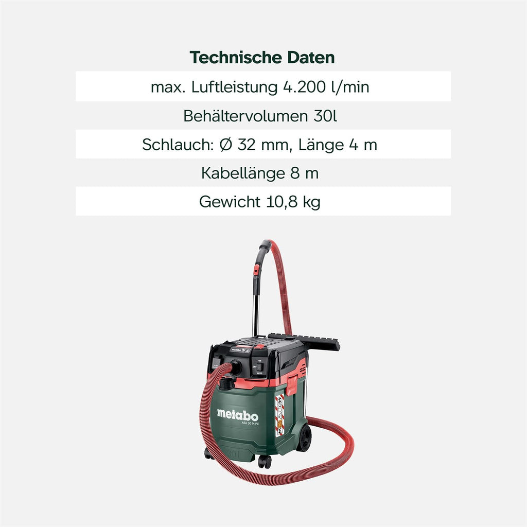 ASA 30 M PC Allessauger – 602087000 – Nass-/Trockensauger mit integrierter Filterabreinigung – 8 m Kabellänge