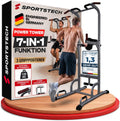 Power Tower + Dip Station für Zuhause, Klimmzugstange, Liegestützgriffe, 4 TRX-Ösen, höhenverstellb. Dip Barren, Calisthenics-Kraftstation