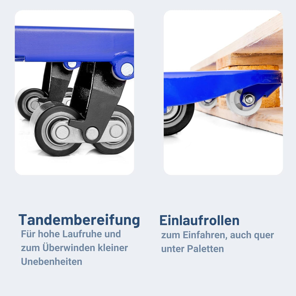 Hubwagen 2500 kg aus Stahl 1150 mm Gabellänge Five-R Gummirollen Gabelhubwagen Handhubwagen Palettenwagen Blau
