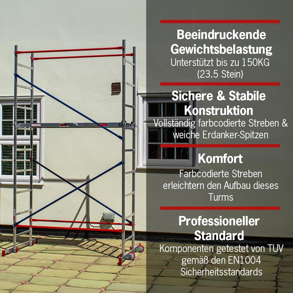 Heimwerken Gerüstturm 4m - Fahrbares Arbeitsgerüst aus Aluminium mit Schneller Montage