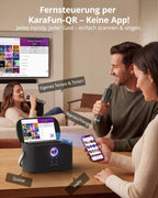 Karaoke-Maschine mit Textanzeige, 2 Mikrofonen, 140W, Bluetooth, HDMI, selbstaufladend, für Karafun-App, Shell S2