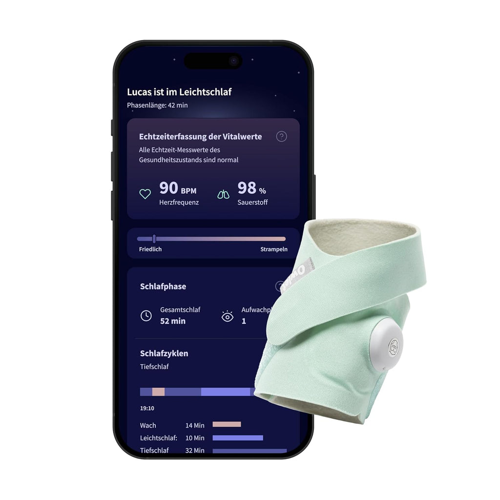 Dream Sock – Smarte Babyüberwachung mit App | Sensorbasiertes Babyphone-System mit Schlaftracking & Benachrichtigungen | 0–18 Monate | Mint
