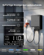 11kW Wallbox mit App, 7,5m Typ 2 Kabel + Halter, 3-Phasen (6-16A, 400V), RCD Typ A 30mA+6mA DC, IP54, für BEV/PHEV, schwarz