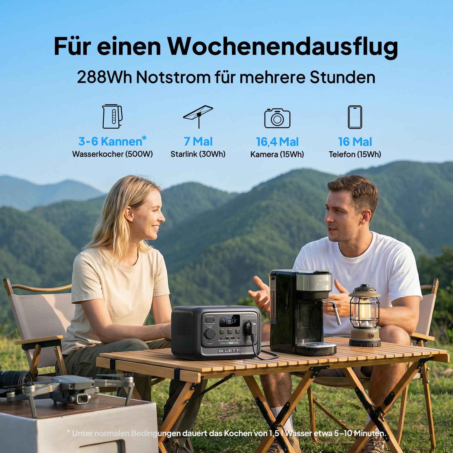 Elite 30 V2 Powerstation, 288 Wh LFP, 600W AC (Power Lifting 1500W), lädt in 70 Min., Solargenerator für Camping/Vans/Notfälle (Solarpanel opt.)