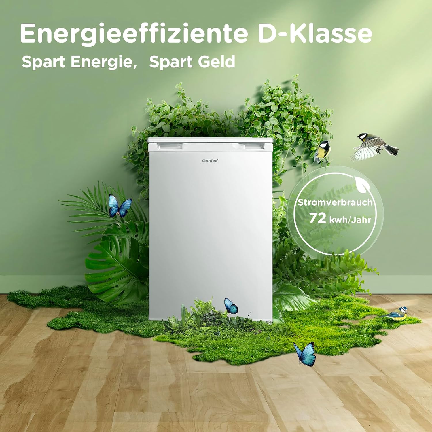 RCD133WH3(E) Kühlschrank 131L ohne Gefrierfach, Inverter-Kompressor, Obst-Gemüsefach, 84.5x55.3cm, 72kWh/Jahr, Temperaturregelung, verstellbare Füße