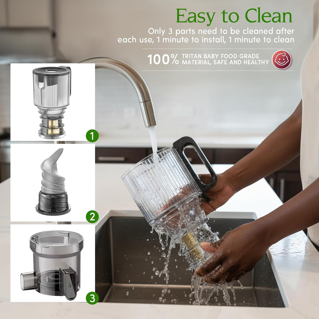 Entsafter, 124 mm Einfüllschacht, 350W, Slow Juicer, Doppel-Zerkleinerung, für ganze Früchte/Gemüse, hohe Saftausbeute, BPA-frei, Tritan, grau