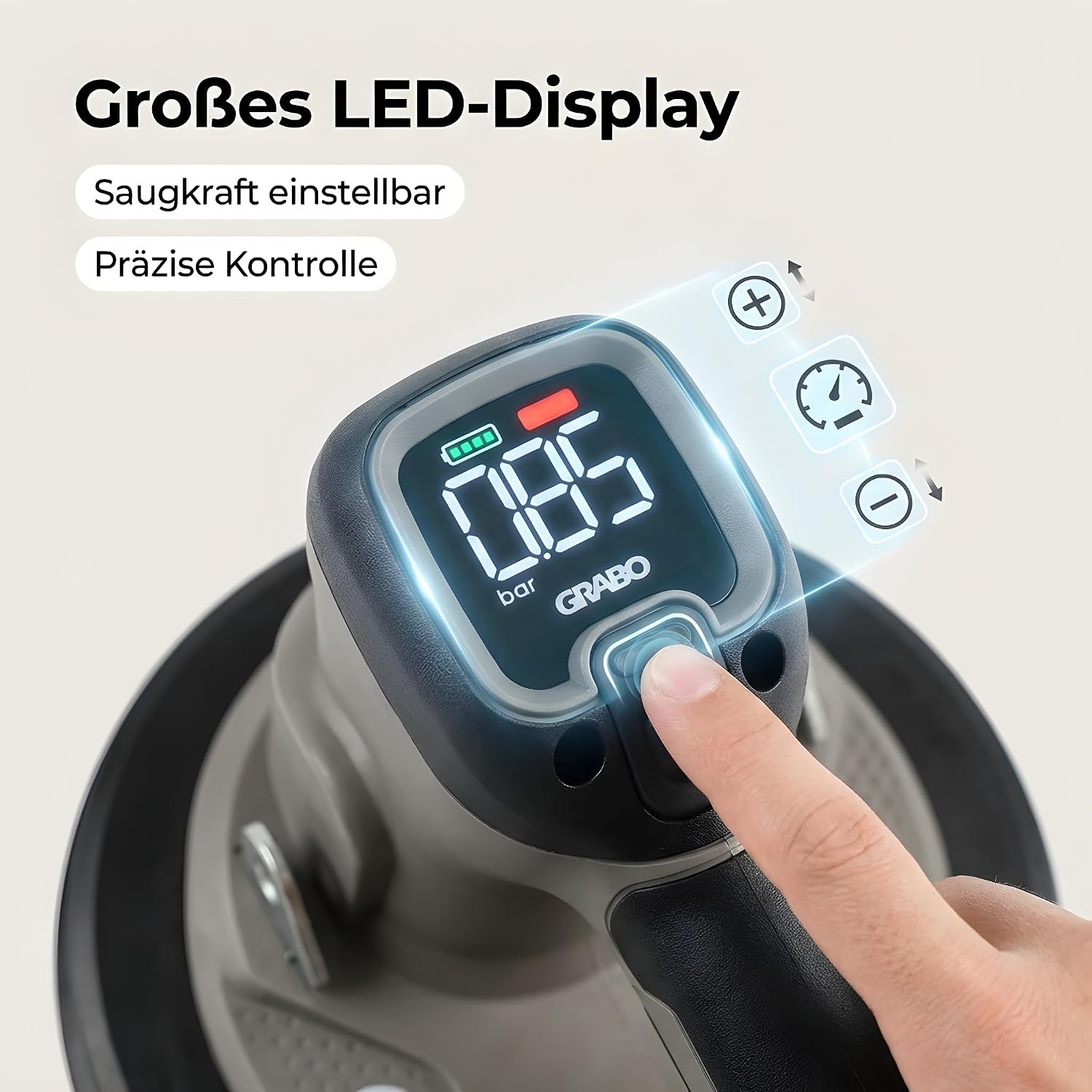 Brushless-Akku-Saugheber 120kg, Markenakku-kompatibel, Auto-Nachsaugung, Display, für Glas/Stein/Fliesen, ohne Akku (GPB-MA)