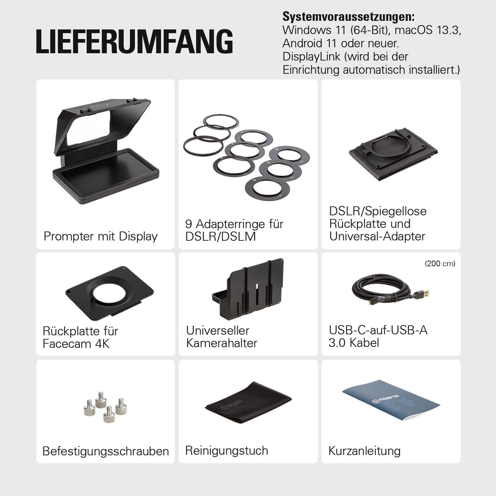 Prompter – Teleprompter mit integriertem Bildschirm, Drag&Drop-Monitoranzeige