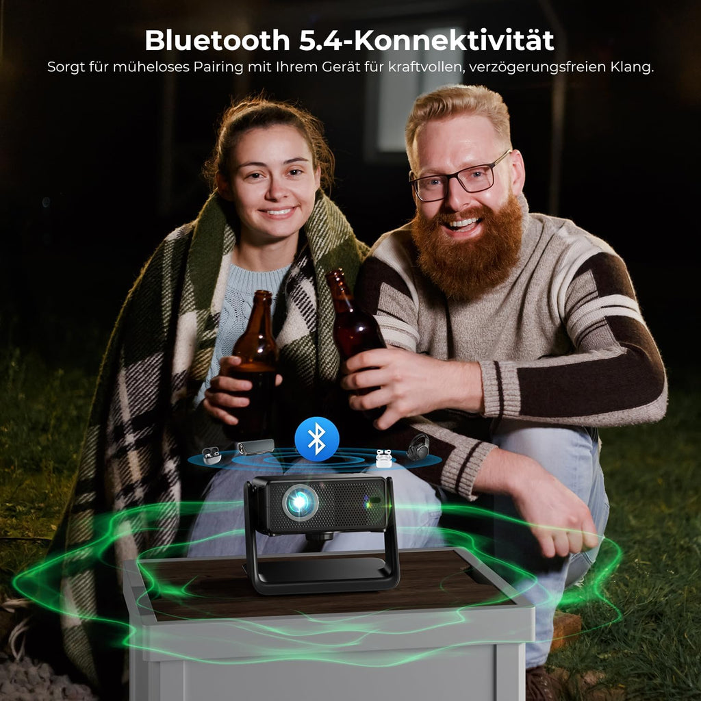 Mini Beamer 4K Native 1080P, 28000 Lumen, WLAN 6, Bluetooth, Elektrischer Fokus, 4D Keystone, Kompatibel mit Netflix, Heimkino & Outdoor