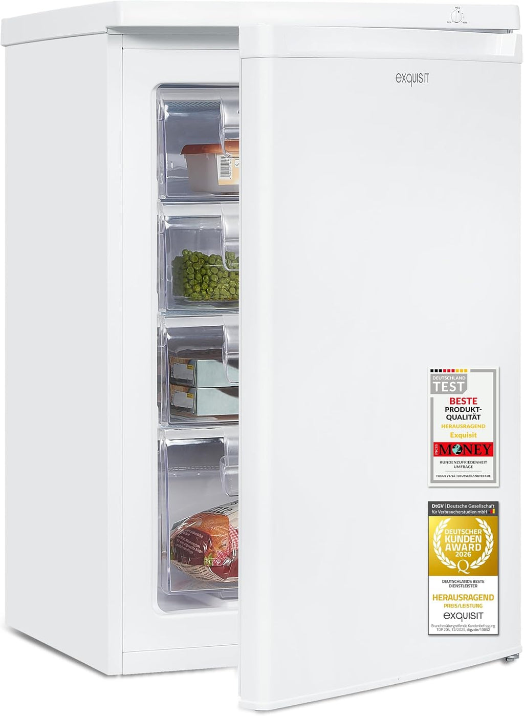 Gefrierschrank 91L Energieeffizienzklasse E 40 dB(A) kompakt 4-Sterne-Gefrieren manuelle Temperaturregelung wechselbarer Türanschlag GS512-040E weiss