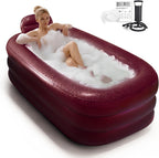 Aufblasbare Badewanne XL 158x95x45cm, weinrot, für Kälte-/Heißbäder, Komfortboden + Kopfstütze, für Eisbad/Spa/Garten, inkl. Handpumpe