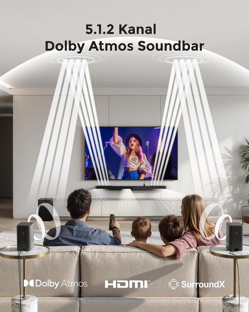 5.1.2 Soundbar mit Dolby Atmos, 2 Surround-Lautsprechern, App Steuerung, 6,5'' Subwoofer, Bluetooth 5.4, HDMI eARC, Skywave F40 Boom