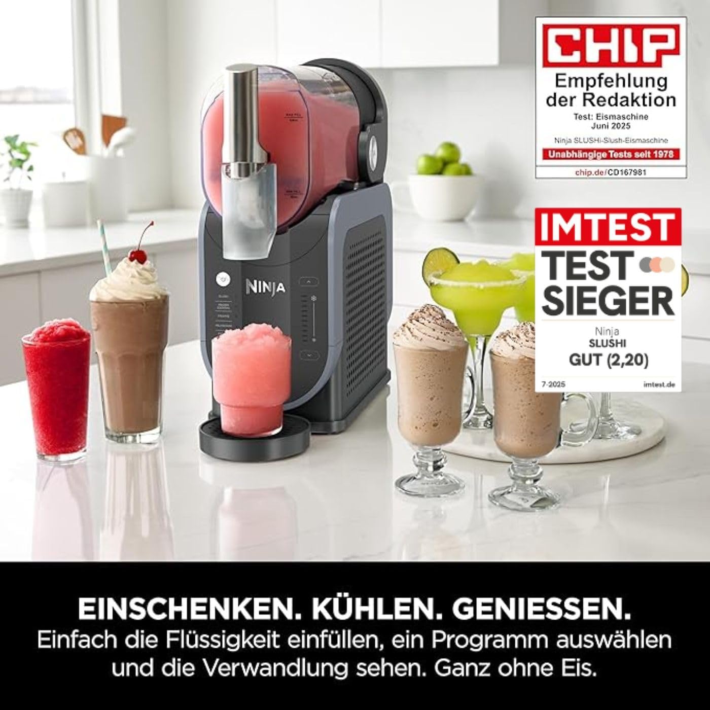 SLUSHi Maschine für Slush, Eis-Cocktails, Frappé, Milchshakes & gefrorenen Saft - WhisperChill-Technologie - 1,9 L - Blau/Grau FS301EU
