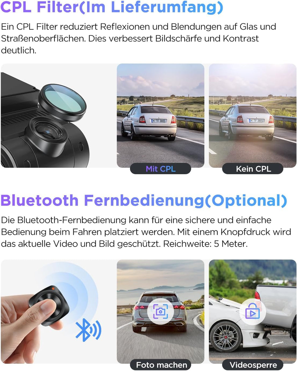 A229 Pro 4K+2K Dual STARVIS 2, HDR, Front+Rück-Dashcam, Sprachsteuerung/-ausgabe, 5GHz Wi-Fi, GPS+CPL, Super Nachtsicht 2.0, bis 512GB