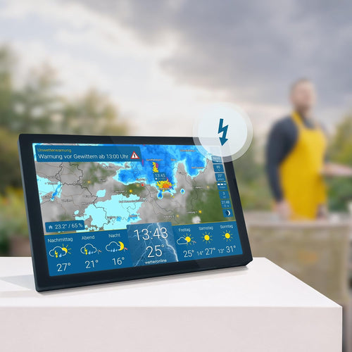 4 WetterDisplay WLAN-Wetterstation mit WetterRadar, RegenRadar, Unwetterwarnungen, 14-Tage-Wettervorhersage, HD-Farbdisplay