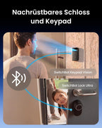 Smart Lock Ultra, 3D-Gesichtserkennung + Fingerabdruck, Nachrüstung ohne Zylindertausch, Öffnung per Gesicht/Fingerprint/Code/Alexa/WLAN/Matter
