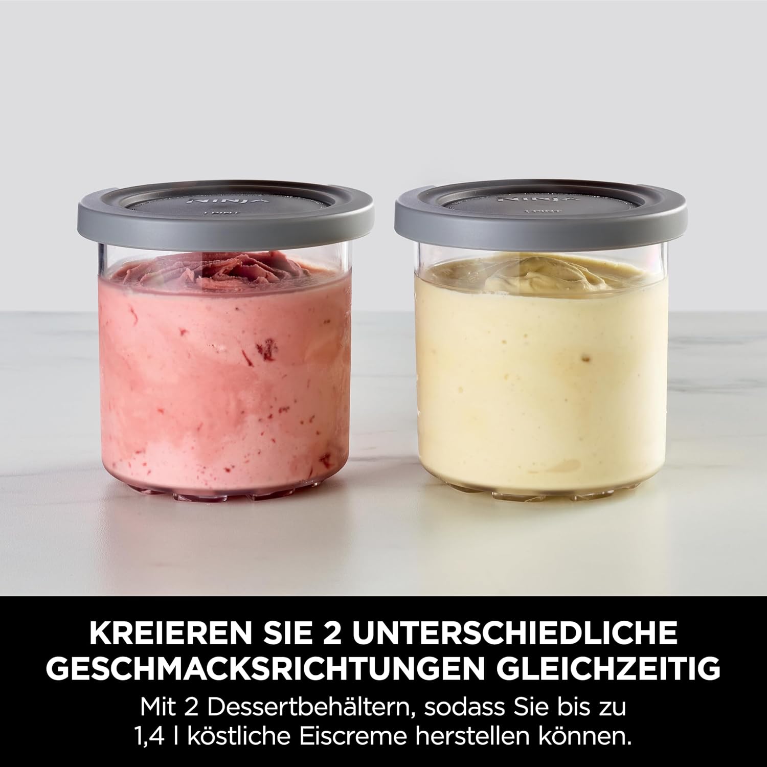 CREAMi Eis- & Dessertmaschine mit 2 Behältern, 7 Programmen: Eis, Gelato, Sorbet, Smoothie-Bowls, Milchshakes u.v.m., 1,4L, Schwarz/Silber, NC302EU