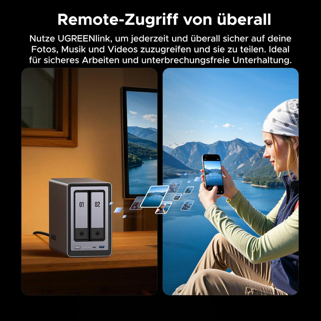 NASync DXP2800, 2-Bay Desktop-NAS, Intel N100 Quad Core, 8 GB DDR5, 2.5 GbE, 2x M.2 NVMe, HDMI 4K, Netzwerkspeicher (ohne Festplatten)