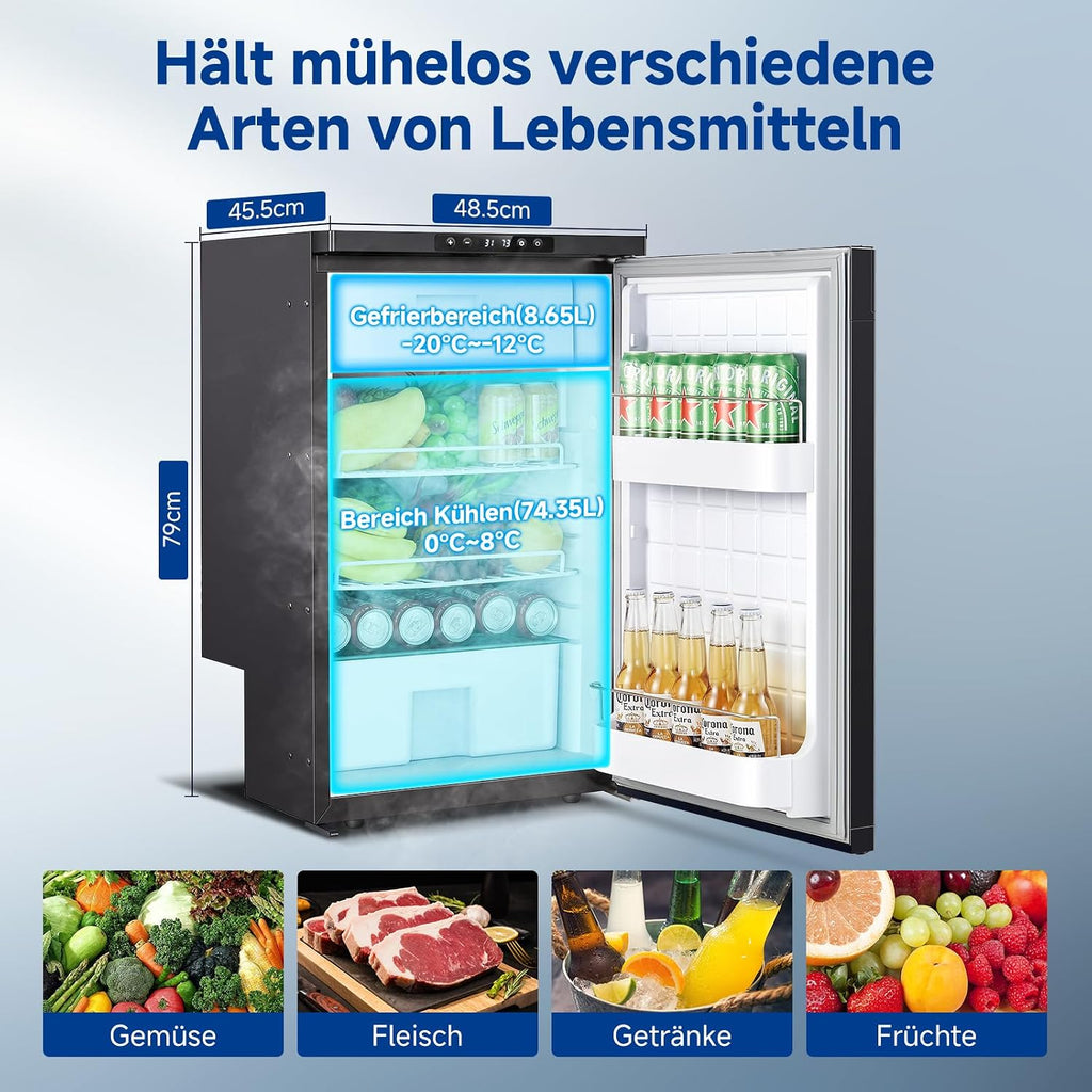 83L Kompressor Kühlbox mit APP-Steuerung, 12/24V DC, LED-Leuchten, bis -20°C – ideal für Auto, LKW, Boot, Wohnmobil, Camping und Reisen