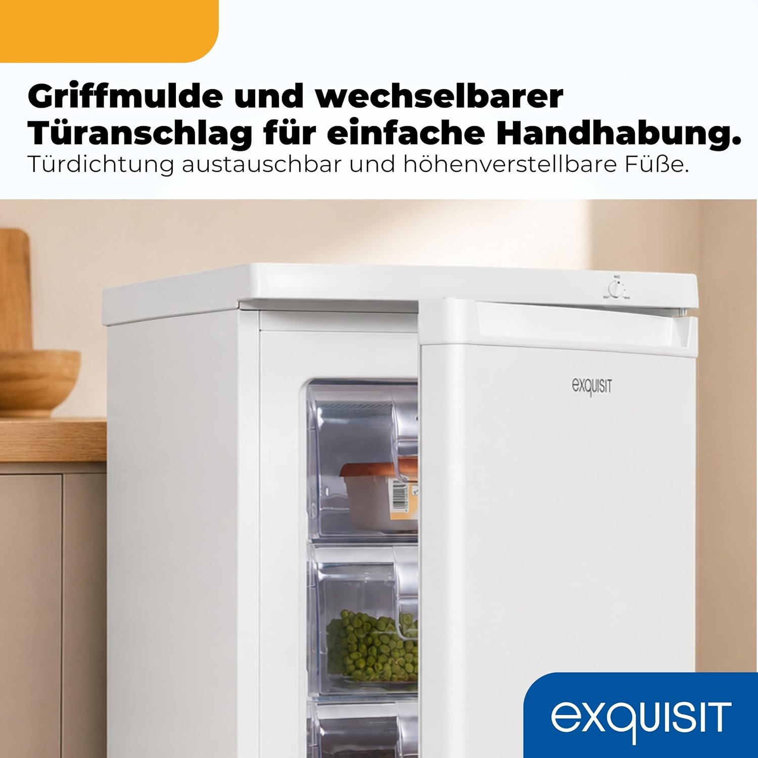 Gefrierschrank 91L Energieeffizienzklasse E 40 dB(A) kompakt 4-Sterne-Gefrieren manuelle Temperaturregelung wechselbarer Türanschlag GS512-040E weiss