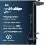 Ceratherm Alu+ Duschsystem, 100% recyceltes Aluminium, Wassersparende Brause, variable Strahlarten, Verbrühschutz, Schwarz Matt (356x501x1113 mm)