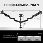 Monitorhalterung 3 Monitore für 17-32 Zoll, höhenverstellbar, bis 8 kg pro Arm, Schwarz Gaming