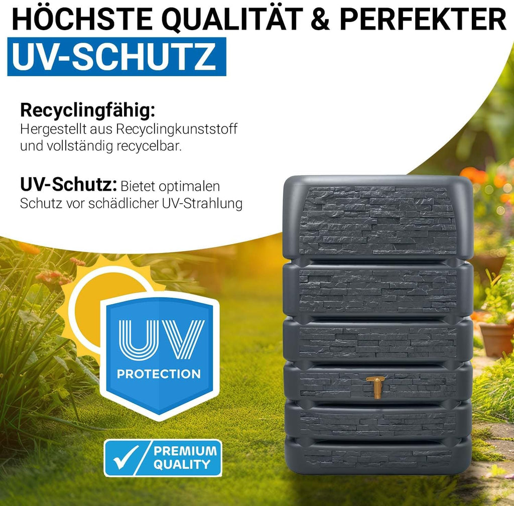 Slim Stone Decor Regentonne Mauertank 510L, Graphite Grey, Steinoptik, für Außenbereich, Gartenbewässerung