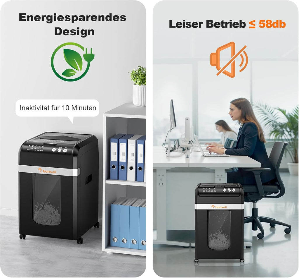 Automatischer 200-Blatt-Einzug Aktenvernichter, 60 Min Dauerbetrieb, DIN P-4 Mikroschnitt, 31L Behälter, leise 58 dB, energiesparend, C283