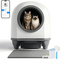 Selbstreinigende Katzentoilette 90L, mit niedrigem Einstieg/großem Raum/Geruchsentferner, APP-gesteuert, Sicherheitssensor, inklusive Katzenmatte
