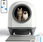 Selbstreinigende Katzentoilette 90L, mit niedrigem Einstieg/großem Raum/Geruchsentferner, APP-gesteuert, Sicherheitssensor, inklusive Katzenmatte