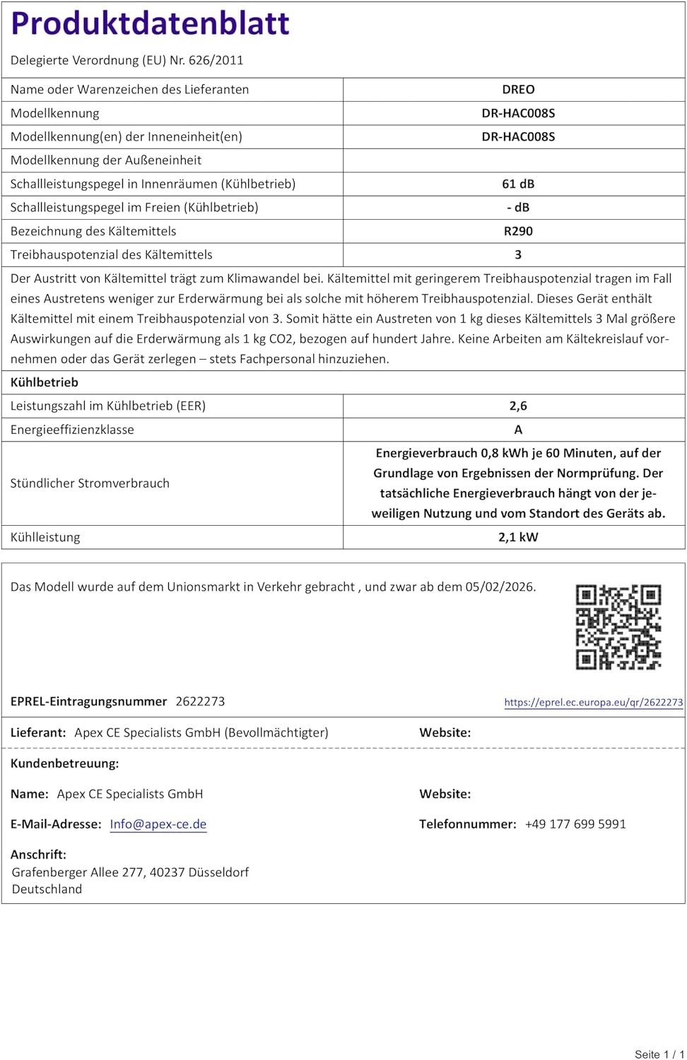 Mobiles Klimagerät 7.500 BTU, 3-in-1 (Kühlen/Vent./Entf.), App + Sprachst., drainagefrei, Fenster-Set, 2,5 L/h, für Schlafz./Büro, AC318S
