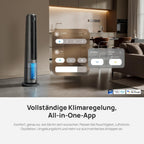 TurboCool Nebelventilator 765S, 3-in-1 Turm, Ultraschall, WLAN+App, 6L Tank, 10.4 m/s, 20 dB DC-Motor, 90° Osz., 12 Stufen, 4 Modi
