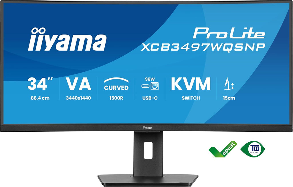 XCB3497WQSNP-B1 Curved 1500R 86.7cm (34") VA LED-Monitor UWQHD HDMI DP USB3.2 USB-C Dock 95W RJ45 KVM-Switch Höhenverst. Adaptive Sync schwarz