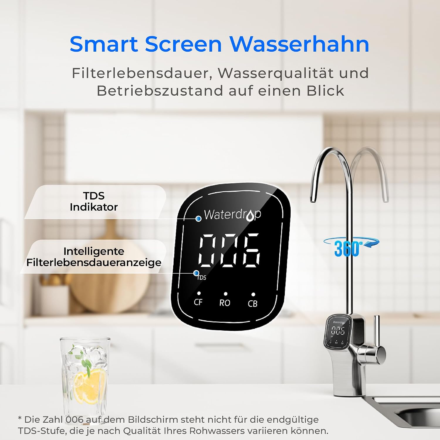 G3P600 Umkehrosmoseanlage, 600 GPD, 8000 Liter, RO System unter der Spüle, Reduziert TDS, 2:1 Rein/Abfluss, LED-Wasserhahn
