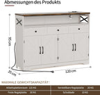 Sideboard mit Schubladen und offenem Regal, Küchenschrank, Anrichte, Kaffeebar Schrank, 130x35x95cm, Cremeweiß in Holzoptik