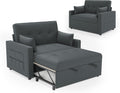 Schlafsofa 186x122cm mit 5-stufig verstellbarer Rückenlehne, 3-in-1 Schlafcouch mit Kissen & Seitentasche, graues Leinen für Gästezimmer & kleine Räume