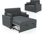 Schlafsofa 186x122cm mit 5-stufig verstellbarer Rückenlehne, 3-in-1 Schlafcouch mit Kissen & Seitentasche, graues Leinen für Gästezimmer & kleine Räume