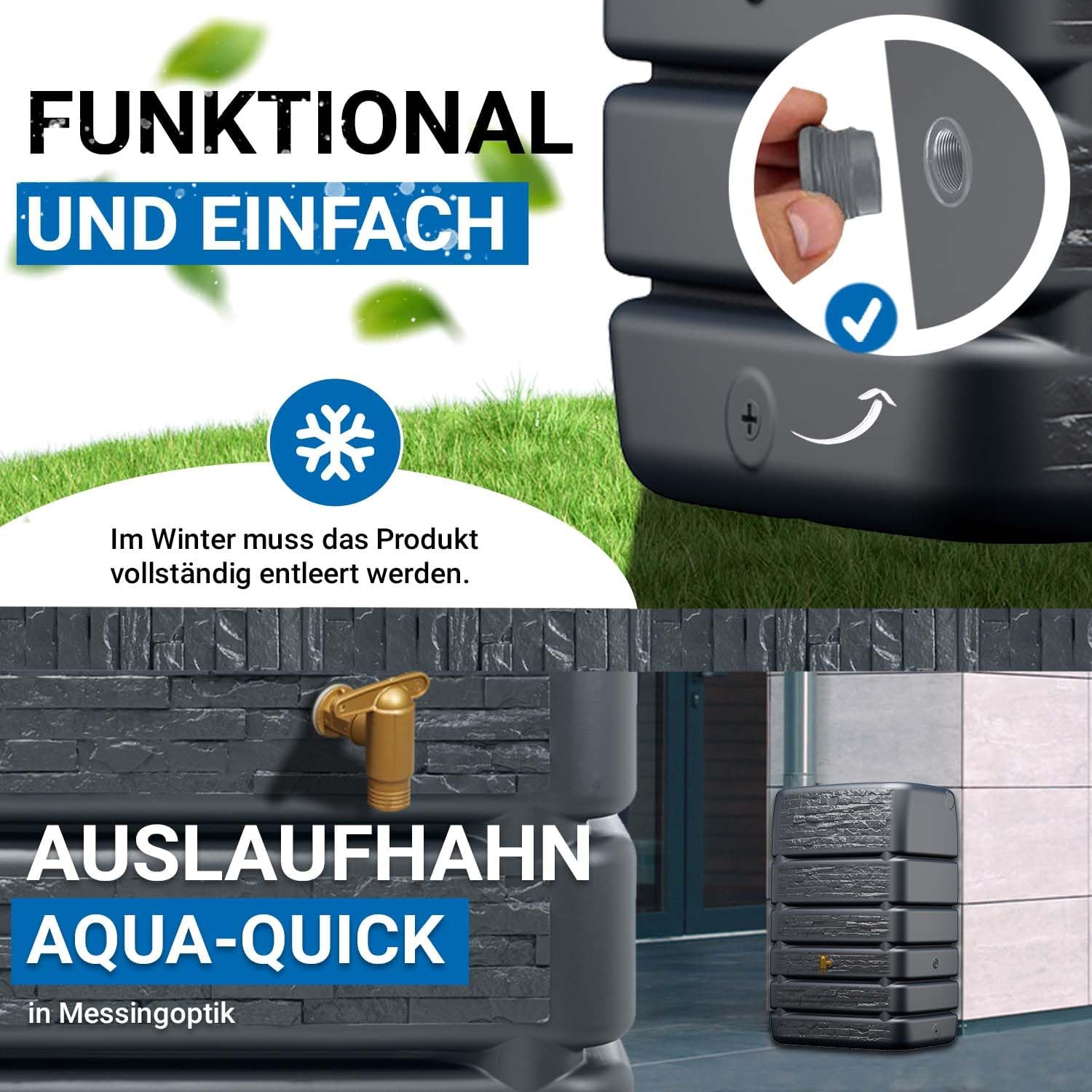 Slim Stone Decor Regentonne Mauertank 510L, Graphite Grey, Steinoptik, für Außenbereich, Gartenbewässerung