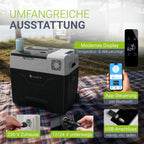 Kompressor Kühlbox 50 Liter 12/24/230V für Auto, LKW, Camping - Mini Kühlschrank kalt & warm, Steckdose, Grau