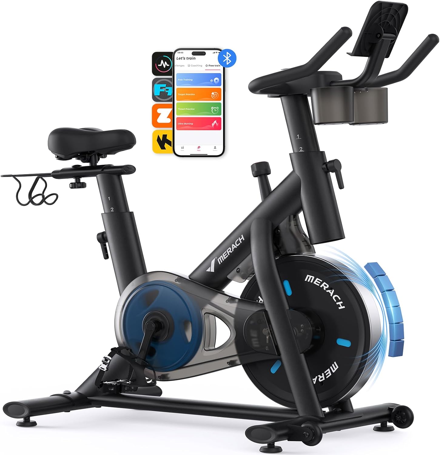 Leises Heimtrainer-Fahrrad, verstellbarer Widerstand, LED-Monitor, Tablet-Halter, Indoor-Cycling, für Cardio, eigene App, bis 136 kg